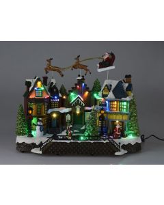 Kerstdorp Vliegende Arreslee - 35 cm - led en muziek