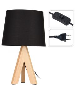 Tafellamp met houten Poten en zwarte Kap - 29cm hoog