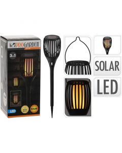 Tuinlamp Fakkel - Solar - LED vlameffect - 3-in1: prikspot, staand, hangend - 47cm