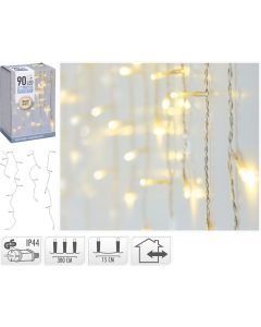 IJspegel verlichting 90 LED - warm wit - transparant snoer