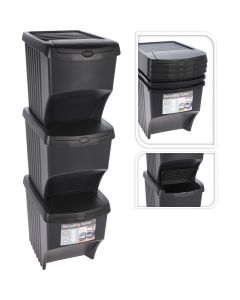 Afvalscheidingsbakken  - Stapelbaar - Kunststof - 3 x 22 liter