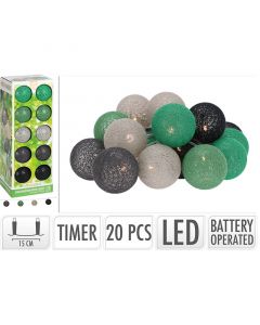 Decoratieslinger verlicht - 20 LED Lampionnen van Katoen - met Timer - Groen