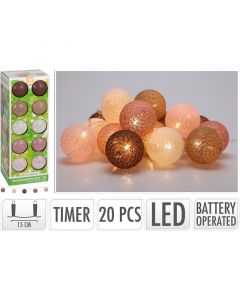 Decoratieslinger verlicht - 20 LED Lampionnen van Katoen - met Timer - Roze