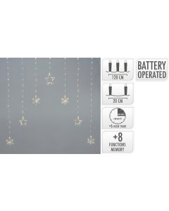 Kerstverlichting Lichtgordijn -Sterren - Sneeuwvlokken - 120x120cm - op batterijen