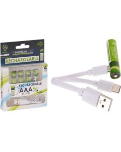 Oplaadbare AAA Batterijen - USB - 400mAh - 4 Stuks
