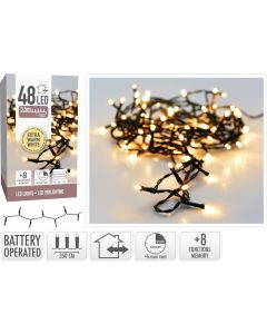 Kerstverlichting 48 led - 3.50m - extra warm wit - Batterij - Lichtfuncties - Geheugen - Timer