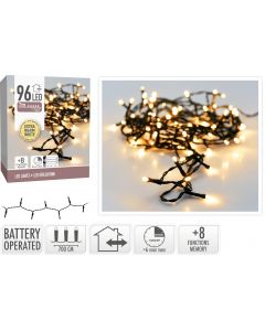 Kerstverlichting 96 led - 7m - extra warm wit - Batterij - Lichtfuncties - Geheugen - Timer