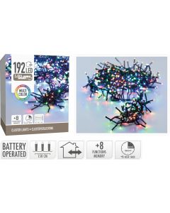 Clusterverlichting 192 led -  1.4m - multicolor - Batterij - Lichtfuncties - Geheugen - Timer
