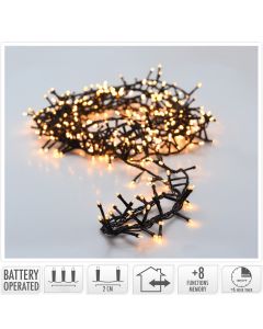 Micro Cluster 200 led - 4m - extra warm wit - Batterij - Lichtfuncties - Geheugen - Timer