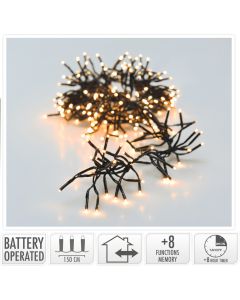 Clusterverlichting 192 led -  1.4m - warm wit - Batterij - Lichtfuncties - Geheugen - Timer