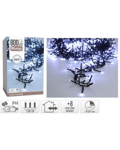 Maxi Cluster Kerstverlichting - 800 led - 12m - wit - Timer - Lichtfuncties - Geheugen - Buiten