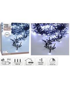 Maxi Cluster Kerstverlichting - 1200 led - 18m - wit - Timer - Lichtfuncties - Geheugen - Buiten