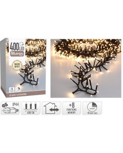 Maxi Cluster Kerstverlichting - 400 led - 6m - warm wit - Timer - Lichtfuncties - Geheugen - Buiten