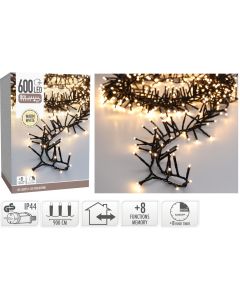 Maxi Cluster Kerstverlichting - 600 led - 9m - warm wit - Timer - Lichtfuncties - Geheugen - Buiten