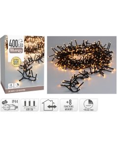 Maxi Cluster Kerstverlichting - 400 led - 6m - extra warm wit - Timer - Lichtfuncties - Geheugen - Buiten