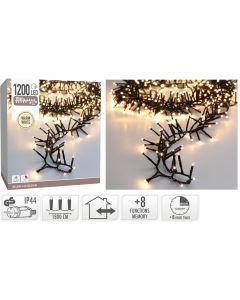 Maxi Cluster Kerstverlichting - 1200 led - 18m - warm wit - Timer - Lichtfuncties - Geheugen - Buiten