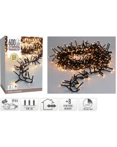 Maxi Cluster Kerstverlichting - 600 led - 9m - extra warm wit - Timer - Lichtfuncties - Geheugen - Buiten