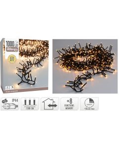 Maxi Cluster Kerstverlichting - 1000 led - 15m - extra warm wit - Timer - Lichtfuncties - Geheugen - Buiten