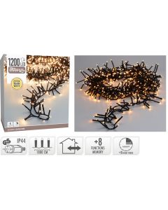 Maxi Cluster Kerstverlichting - 1200 led - 18m - extra warm wit - Timer - Lichtfuncties - Geheugen - Buiten