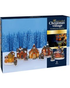 Kerstdorp met verlichting