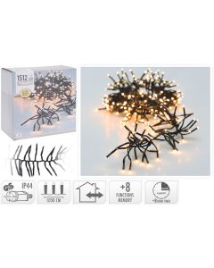 Clusterverlichting - 1512 LED - 11m - Timer - Lichtfuncties - extra warm wit