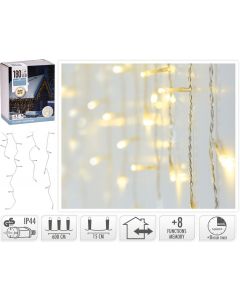 IJspegel verlichting 180 LED - warm wit - Lichtfuncties - Timer - Transparant snoer