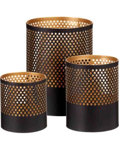 Theelichthouders - 3x - Zwart met Goud