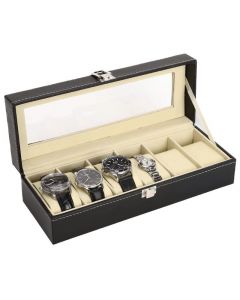 Ceruzo Horlogebox - voor 6 Horloges - Zwart