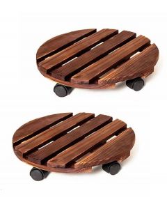 Ceruzo 2x Plantentrolley met Wieltjes - Rond 30 cm - Hout 