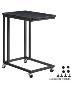 Ceruzo Bijzettafel op Wieltjes - 40x30x60 cm - zwart