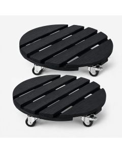 Ceruzo 2x Plantentrolley met Wieltjes - Rond 30 cm - Hout - Zwart